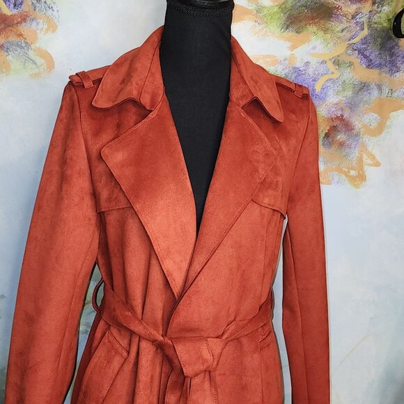 Forever 21 Women's Suede-Like Rust Trench Coat With Belt Size S - Picture 11 of 12